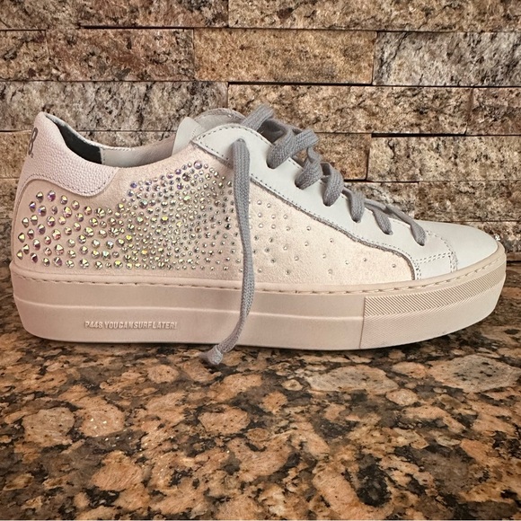 P448 Thea Platform Sneaker White w/ Iridescent Crystals - Picture 7 of 10